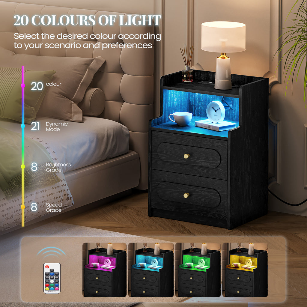 HEXCELEN Nightstand, Side Table with 2 Drawers, Nightstand with Open Compartment, Bedside Table for Bedroom, Wood-Based Nightstand, Sofa Table, for Bedroom Living Room Black 421104X
