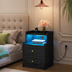 HEXCELEN Nightstand, Side Table with 2 Drawers, Nightstand with Open Compartment, Bedside Table for Bedroom, Wood-Based Nightstand, Sofa Table, for Bedroom Living Room Black 421104X