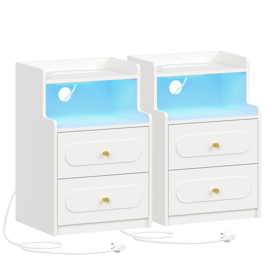 HEXCELEN Nightstand, Set of 2, Side Table with 2 Drawers, Nightstand with Open Compartment, Bedside Table for Bedroom, Wood-Based Nightstand, Sofa Table, for Bedroom Living Room White 421203X