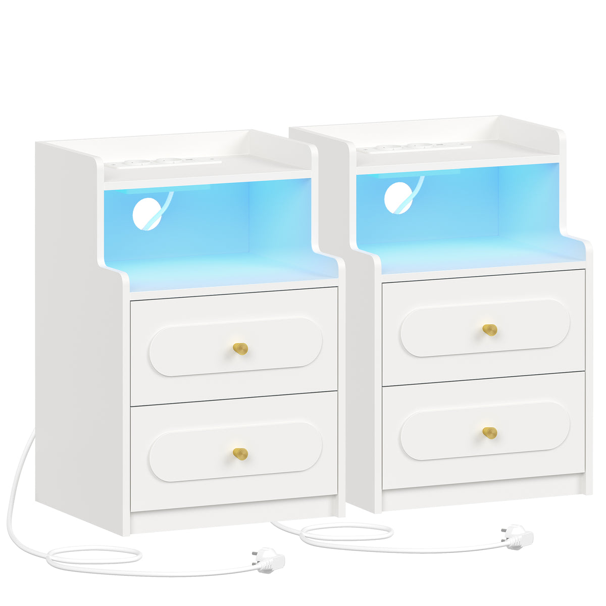 HEXCELEN Nightstand, Set of 2, Side Table with 2 Drawers, Nightstand with Open Compartment, Bedside Table for Bedroom, Wood-Based Nightstand, Sofa Table, for Bedroom Living Room White 421203X