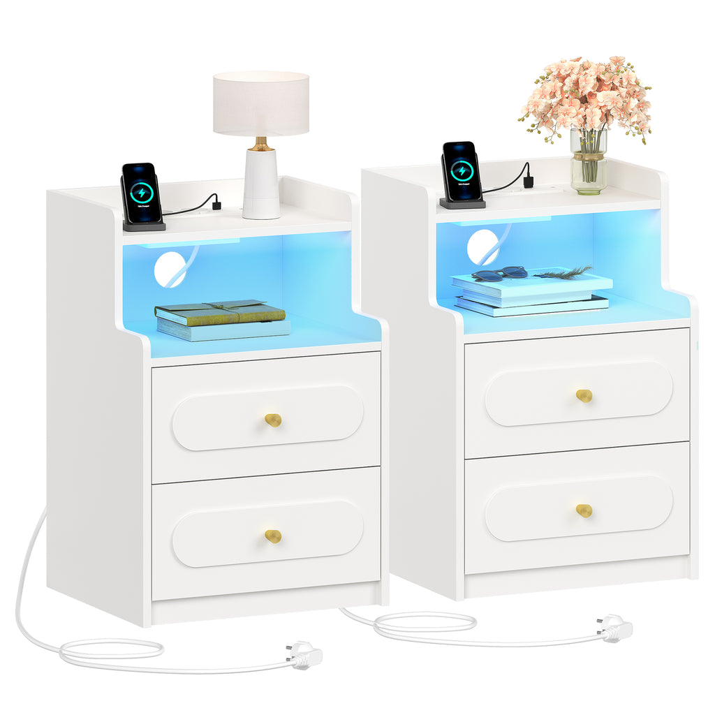 HEXCELEN Nightstand, Set of 2, Side Table with 2 Drawers, Nightstand with Open Compartment, Bedside Table for Bedroom, Wood-Based Nightstand, Sofa Table, for Bedroom Living Room White 421203X