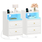 HEXCELEN Nightstand, Set of 2, Side Table with 2 Drawers, Nightstand with Open Compartment, Bedside Table for Bedroom, Wood-Based Nightstand, Sofa Table, for Bedroom Living Room White 421203X