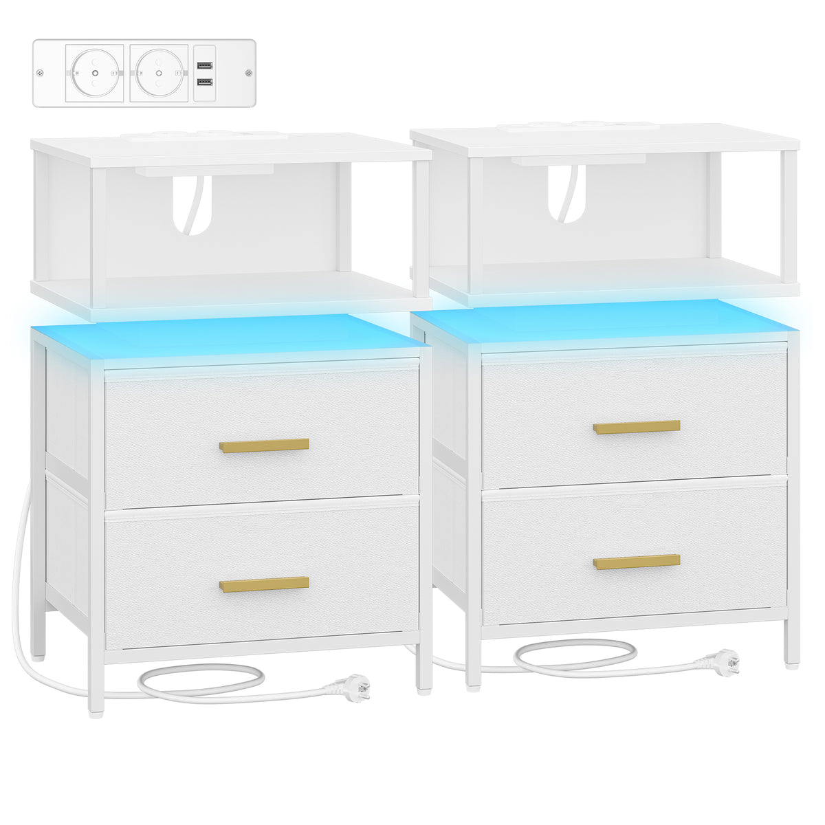 HEXCELEN Nightstand, Set of 2, Side Table, Side Table with 2 Fabric Drawers and Shelves, Bedside Cabinet for Bedroom, for Bedroom, Living Room, Modern, 30.1 x 40.2 x 62.1 cm, White 422203W