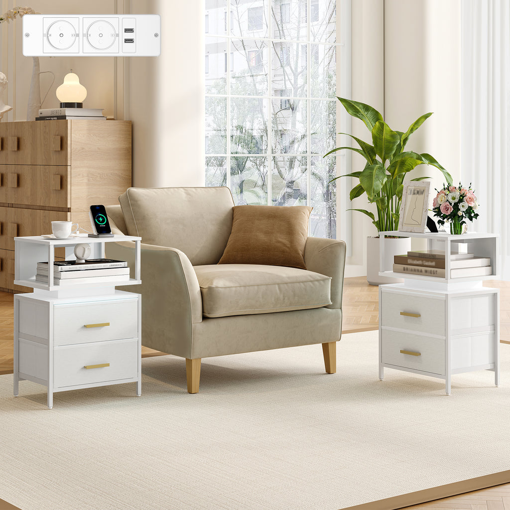 HEXCELEN Nightstand, Set of 2, Side Table, Side Table with 2 Fabric Drawers and Shelves, Bedside Cabinet for Bedroom, for Bedroom, Living Room, Modern, 30.1 x 40.2 x 62.1 cm, White 422203W