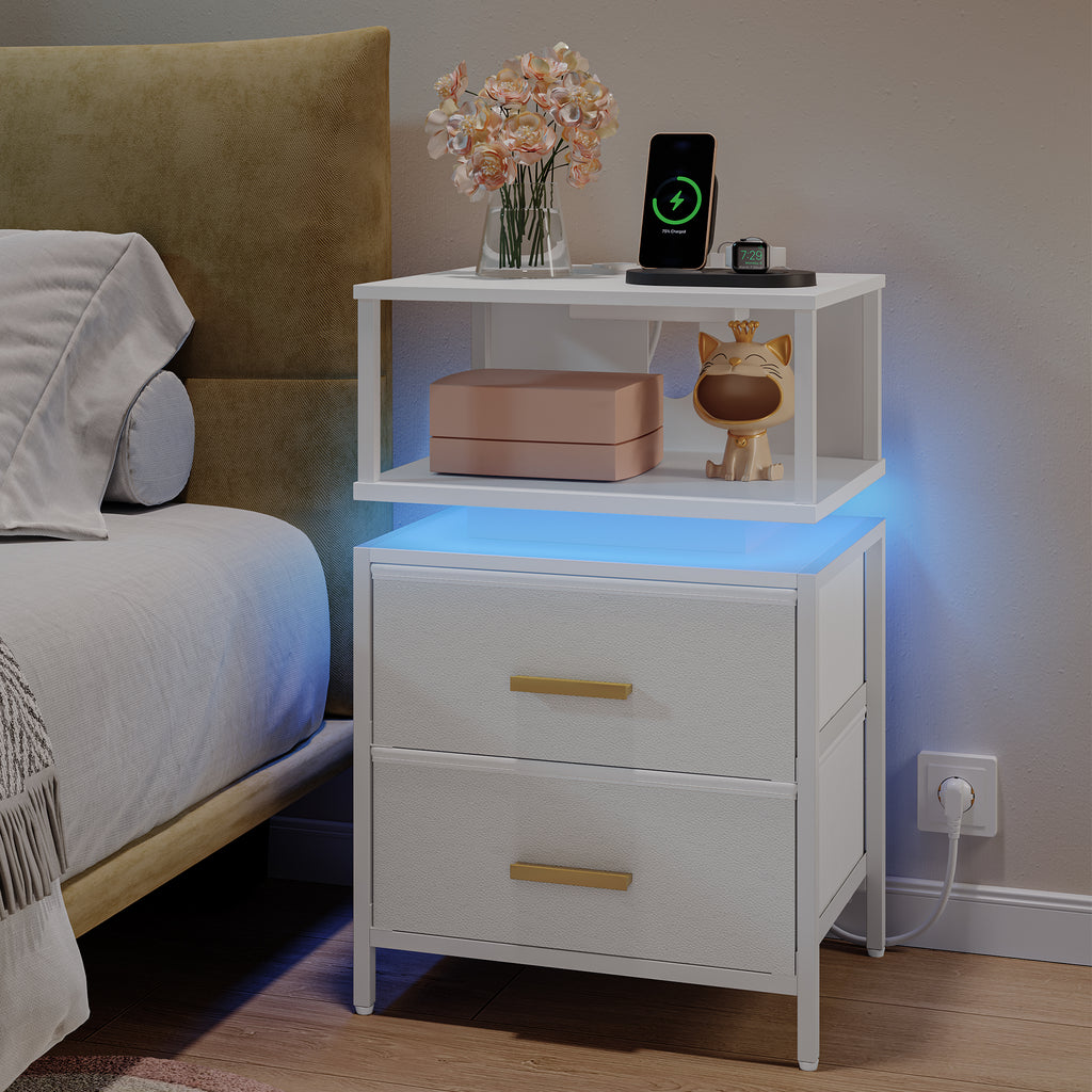 HEXCELEN Nightstand, Set of 2, Side Table, Side Table with 2 Fabric Drawers and Shelves, Bedside Cabinet for Bedroom, for Bedroom, Living Room, Modern, 30.1 x 40.2 x 62.1 cm, White 422203W