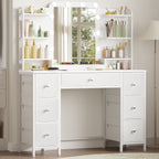 Hzuaneri Vanity Table with LED Lighting, Vanity Table with Large HD Mirror, 7 Drawers and 6 Shelves, Bedroom Vanity Tables, Modern White DT42303X