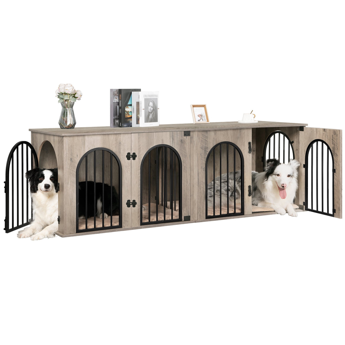 Hzuaneri 71" Dog Crate Furniture for 2 Dogs, Heavy Duty Wooden Kennel for Medium Large Dogs with Divider