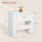 HEXCELEN Vanity Stool, Padded Seating Stool, Makeup Stool with Non-Slip Foot Pads, Suitable for Dressing Room, Bedroom, Entrance Area, 30 x 40 x 44 cm, White，004103X