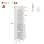 HEXCELEN Bathroom Cabinet, Toilet Roll Holder, 20 × 20 × 90 cm, Toilet Cabinet with Doors, Bathroom Cabinet, Narrow Bathroom Shelf, Adjustable Shelves, Modern, for Bathroom, Living Room, White 509103X