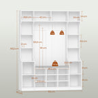HEXCELEN Coat Rack with Shoe Bench, 35 x 150 x 193.2 cm, with 23 Open Compartments and 9 Hooks, Adjustable Shelves, for Hallways, Entrances, Living Rooms, White 7215003X