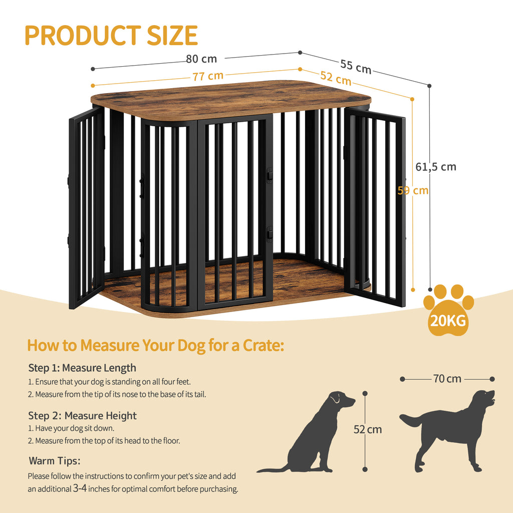 Hzuaneri Dog Crate Furniture, 80 cm Multi-door Wooden Dog Crate, End Side Table for Small Medium Dogs, Modern Indoor Kennel, Anti-Chew Anti-Escape, 80 × 55 × 61.5cm, Rustic Brown DFC88801B