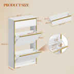 HEXCELEN Narrow Shoe Cabinet with 2 Hinged Doors, Shoe Cabinet, Shoe Rack with Drawer, Narrow Shoe Chest with 4 Shelves, Adjustable, for Hallway, Entrance, 60 x 24 x 104.5 cm, White Gold,760103G