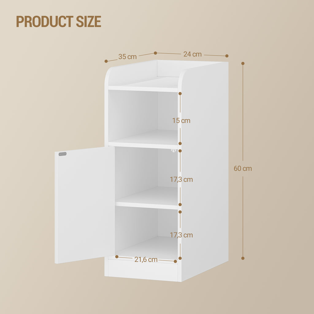 Hzuaneri Bedside Table, with Reversible Door, Open Compartment, Space-Saving, Side Table, for Bedroom and Living Room, 35 x 24 x 60 cm, White NS00303X