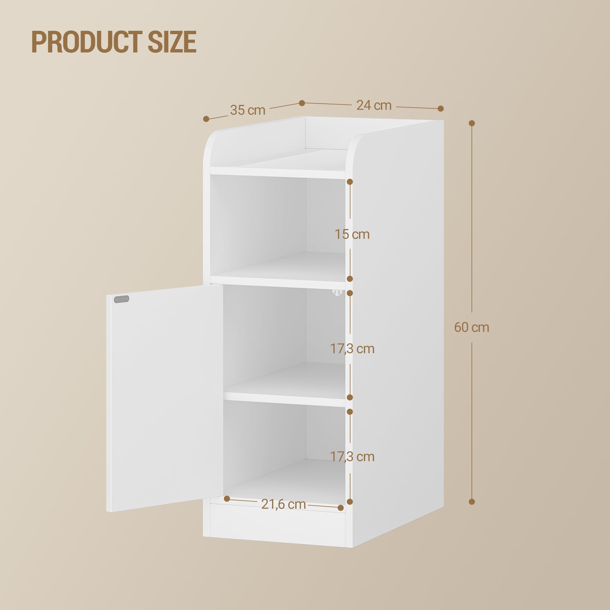Hzuaneri Bedside Table, with Reversible Door, Open Compartment, Space-Saving, Side Table, for Bedroom and Living Room, 35 x 24 x 60 cm, White NS00303X