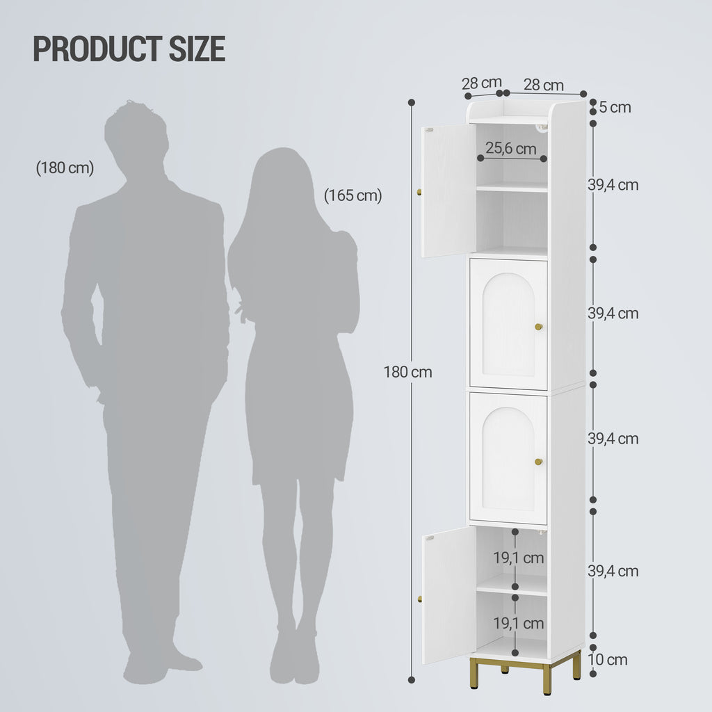 Hzuaneri Bathroom Cabinet, Tall Bathroom Cabinet with 4 Doors, Slim Bathroom Cabinet, White BC43313G