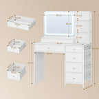 Hzuaneri Dressing Table with LED Lighting, Dressing Table with Large HD Mirror, Dressing Tables with 5 Drawers and 2 Shelves, Ideal for the Bedroom, Modern White DT43903XEU