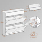 HEXCELEN Narrow Shoe Cabinet with 4 Hinged Doors, Shoe Cabinet, Shoe Rack with Drawer, Narrow Shoe Chest with 8 Shelves, Adjustable, for Hallway, Entrance, 100 x 24 x 99 cm, White