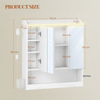 HEXCELEN 70 cm Bathroom Mirror Cabinet, Bathroom Cabinet with Mirror, Wall Cabinet with 3 Doors, Adjustable Levels, with Hooks, for Bathroom, 15 x 70 x 78.8 cm, White, 590303X