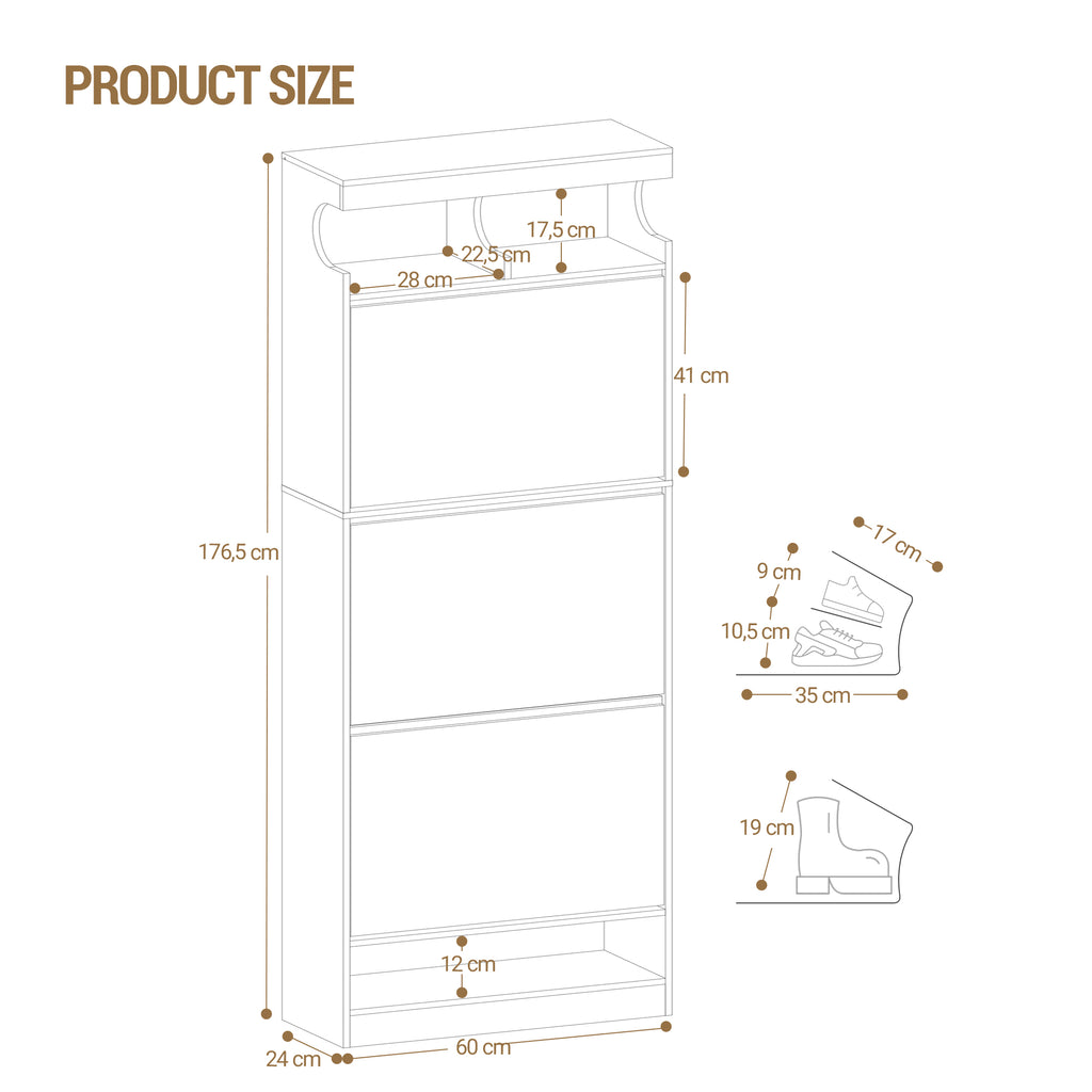 Hzuaneri Shoe Cabinet, Shoe Storage, Wooden Shoe Rack, Open Compartment, Adjustable Divider, 18-21 Pairs, Large Capacity for Hallway, Wardrobe, 3 Flaps (60 W cm), White SR63103X