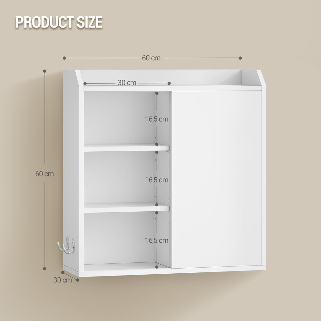 Hzuaneri Wall Cabinet with Adjustable Shelves with Sliding Doors and Open Shelves, Wall Mounted Bathroom Cabinet, 20 x 60 x 60 cm, White BC30203X