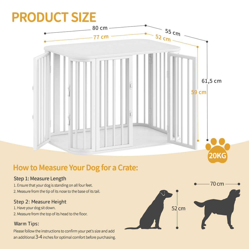 Hzuaneri Dog Crate Furniture, 80 cm Multi-door Wooden Dog Crate, End Side Table for Small Medium Dogs, Modern Indoor Kennel, Anti-Chew Anti-Escape, 80 × 55 × 61.5cm, White DFC88813W