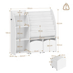 Hzuaneri Children's Shelf with Newspaper Rack, Children's Bookshelf with 2 Columns, 4 Shelves, Toy Shelf, Children's Storage Box, for Children's Room, Living Room 30 x 105 x 100 cm, White KB12003W