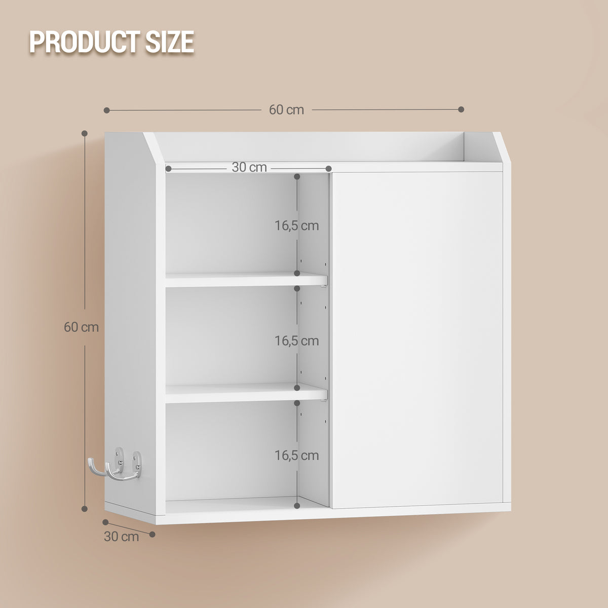 Hzuaneri  Wall Cabinet with Adjustable Shelves with Sliding Doors and Open Shelves, Wall Mounted Bathroom Cabinet, 30 x 60 x 60 cm, White BC30303X