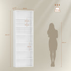 HEXCELEN Bookcase, 7-Tier Bookcase, Standing Shelf, Storage Shelf, Adjustable Panels, for Study, Bedroom, Living Room, White, 24 x 60 x 205 cm