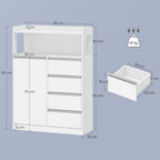 HEXCELEN Bathroom Cabinet, Kitchen Cabinet, 30 x 80 x 110 cm, Storage Cabinet with 4 Drawers and Open Shelf, Bathroom Cabinet High, Adjustable Shelf, for Bathroom, Living Room, White, 580103W