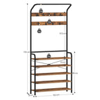 Hzuaneri Coat Rack with 5 Shelves, 1 Clothes Rail, 9 Hooks, Adjustable, Freestanding Clothes Rack for Hallway, Entrance, 30 x 78.5 x 195 cm, Vintage Brown and Black HT19001B