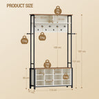 Hzuaneri Coat Rack, Entryway Furniture with Shoe Bench, 14 Open Compartments, 13 Shelves, Industrial Style, for Entryway, Hallway, 31 x 110 x 187 cm, White and Brown HT17914B