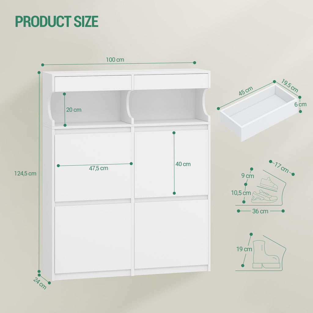 Hzuaneri Shoe Cabinet, Shoe Rack, Slim, Adjustable, Shoe Cabinet for Entrance, Hallway, Wardrobe, 20 Pairs, 4 Flaps (100 B cm), White SR56703X