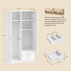 Hzuaneri Wardrobe with 4 Doors and 2 Drawers, Wardrobe with Clothes Rail and Shelf, Hinged Door Wardrobe for Bedroom, Guest Room and Small Spaces, White BW08003E