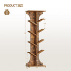 Hzuaneri Tree Bookshelf Bookcase, 11 Tier Floor Standing Book Shelf, Narrow Bookcase, Display Shelf for Living Room, Home, Office, Bedroom, Rustic Brown, BC01601X