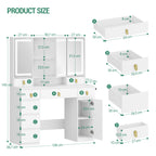 Hzuaneri Large Vanity Table with Mirror, LED Lighting, Power Strip and Hair Dryer Holder, 3 Colors, Brightness Control, 8 Drawers, 1 Storage Compartment, White DT42003X
