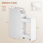 HEXCELEN Small Bathroom Cabinet, Narrow Bathroom Cabinet, Small Cabinet for Toilet Paper, Toilet Cabinet with Drawer Wheels, Storage Cabinet Standing for Small Spaces, White, 40 x 19 x 70 cm, 519103X