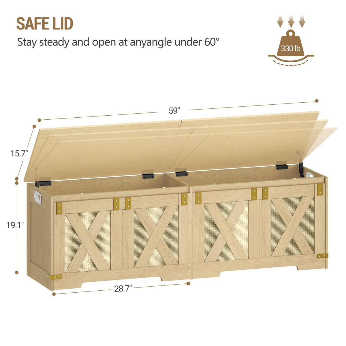 Hzuaneri 59" Extra Large Storage Chest, Storage Bench with Lift Top, 2 Safety Hinges, Shoe BenchToy Chest with Wooden Seat for Entryway, Bedroom, Living Room