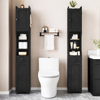 HEXCELEN Bathroom Cabinet, Narrow Tall Bathroom Cabinet, Bathroom Tall Cabinet with 2 Doors and 1 Drawer, Adjustable Shelves, Open Compartment, Space-Saving Bathroom Shelf, 28 x 28 x 180 cm, Black, 480004X