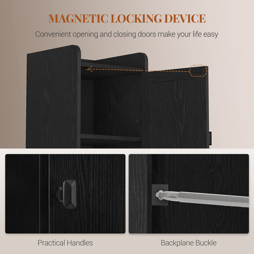 HEXCELEN Bathroom Cabinet, Narrow Tall Bathroom Cabinet, Bathroom Tall Cabinet with 2 Doors and 1 Drawer, Adjustable Shelves, Open Compartment, Space-Saving Bathroom Shelf, 28 x 28 x 180 cm, Black, 480004X