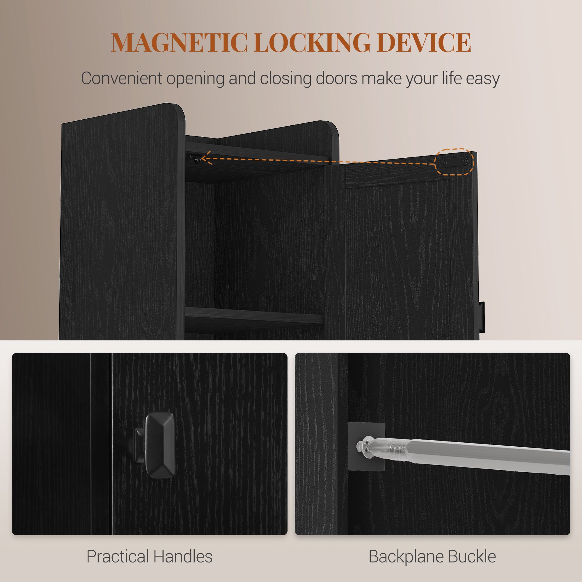 HEXCELEN Bathroom Cabinet, Narrow Tall Bathroom Cabinet, Bathroom Tall Cabinet with 2 Doors and 1 Drawer, Adjustable Shelves, Open Compartment, Space-Saving Bathroom Shelf, 28 x 28 x 180 cm, Black, 480004X