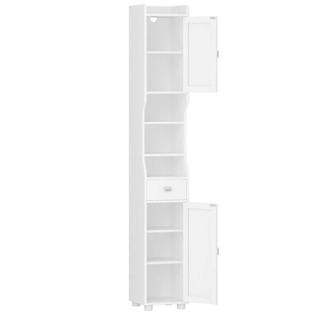 HEXCELEN Bathroom Cabinet, Narrow Tall Bathroom Cabinet, Bathroom Tall Cabinet with 2 Doors and 1 Drawer, Adjustable Shelves, Open Compartment, Space-Saving Bathroom Shelf, 28 x 28 x 180 cm, White, 480013X