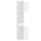 HEXCELEN Bathroom Cabinet, Narrow Tall Bathroom Cabinet, Bathroom Tall Cabinet with 2 Doors and 1 Drawer, Adjustable Shelves, Open Compartment, Space-Saving Bathroom Shelf, 28 x 28 x 180 cm, White, 480013X