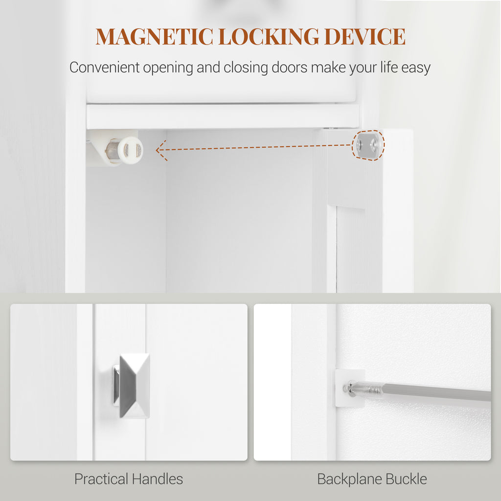 HEXCELEN Bathroom Cabinet, Narrow Tall Bathroom Cabinet, Bathroom Tall Cabinet with 2 Doors and 1 Drawer, Adjustable Shelves, Open Compartment, Space-Saving Bathroom Shelf, 28 x 28 x 180 cm, White, 480013X