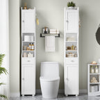 HEXCELEN Bathroom Cabinet, Narrow Tall Bathroom Cabinet, Bathroom Tall Cabinet with 2 Doors and 1 Drawer, Adjustable Shelves, Open Compartment, Space-Saving Bathroom Shelf, 28 x 28 x 180 cm, White, 480013X