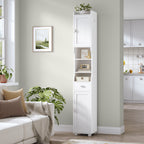 HEXCELEN Bathroom Cabinet, Narrow Tall Bathroom Cabinet, Bathroom Tall Cabinet with 2 Doors and 1 Drawer, Adjustable Shelves, Open Compartment, Space-Saving Bathroom Shelf, 28 x 28 x 180 cm, White, 480013X
