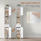 HEXCELEN Bathroom Cabinet, Narrow Tall Bathroom Cabinet, Bathroom Tall Cabinet with 2 Doors and 1 Drawer, Adjustable Shelves, Open Compartment, Space-Saving Bathroom Shelf, 28 x 28 x 180 cm, White, 480013X