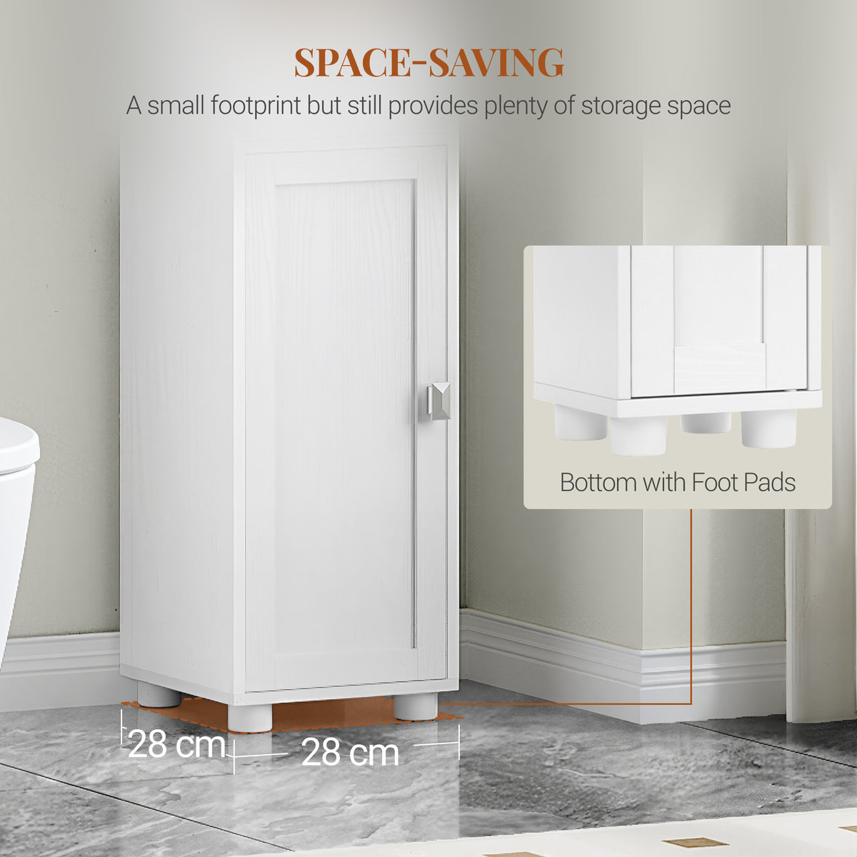 HEXCELEN Bathroom Cabinet, Narrow Tall Bathroom Cabinet, Bathroom Tall Cabinet with 2 Doors and 1 Drawer, Adjustable Shelves, Open Compartment, Space-Saving Bathroom Shelf, 28 x 28 x 180 cm, White, 480013X