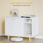 Hzuaneri Cat Litter Box Enclosure, Hidden Litter Box Furniture with Scratching Mat, Wooden Pet House Side End Table, Tall Legs, Double Doors, 80 x 50 x 61 cm, White CB01513W