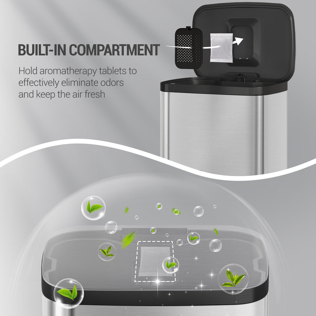 Hzuaneri 50L Kitchen Bin, Steel Pedal Bin with Soft-Close Lid, Inner Bucket, with 15 Bin Bags, Soft Close and Stay Open, Silver SW15099E