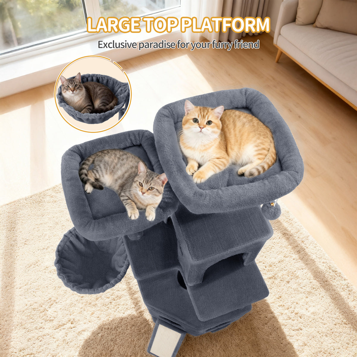 Hzuaneri Cat Tree for Indoor Cats, 174cm Cat Tower for Large Cats, 2 Platforms, 2 Caves, 4 Sisal Posts, Scratching Board, Cat Basket, Sisal Rope, Heavy-Duty for multiple cats, Dark Grey MS17418SG